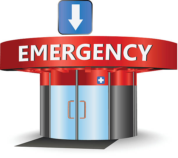 illustrazioni stock, clip art, cartoni animati e icone di tendenza di di emergenza building - emergency room accident hospital emergency sign