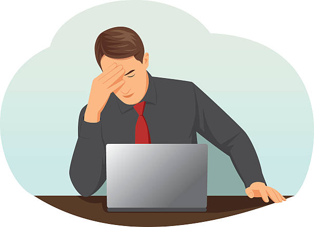 Overworked businessman Overworked businessman is under stress with headache headache illustrations stock illustrations