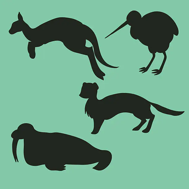 Vector illustration of Set of vector animal silhouettes