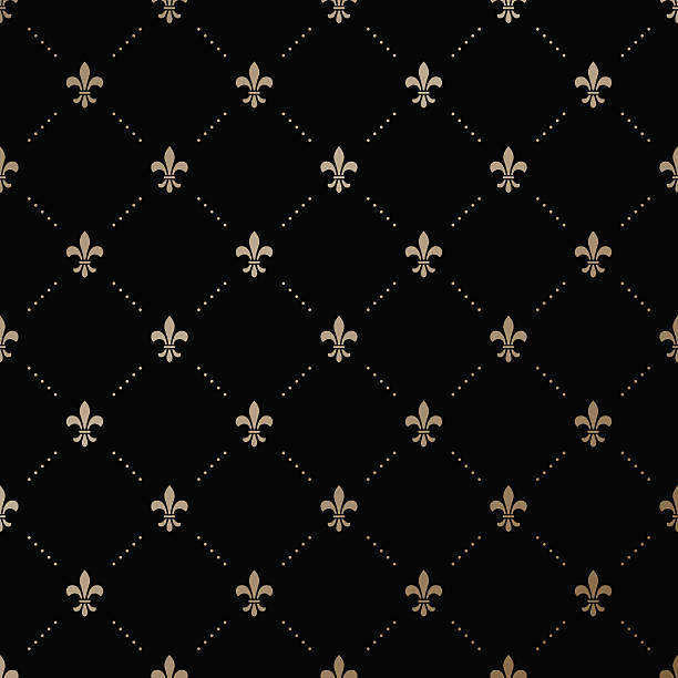 Seamless vector gold pattern with Fleur-de-lis Seamless vector gold pattern with Fleur-de-lis on a black background foxys_forest_manufacture stock illustrations