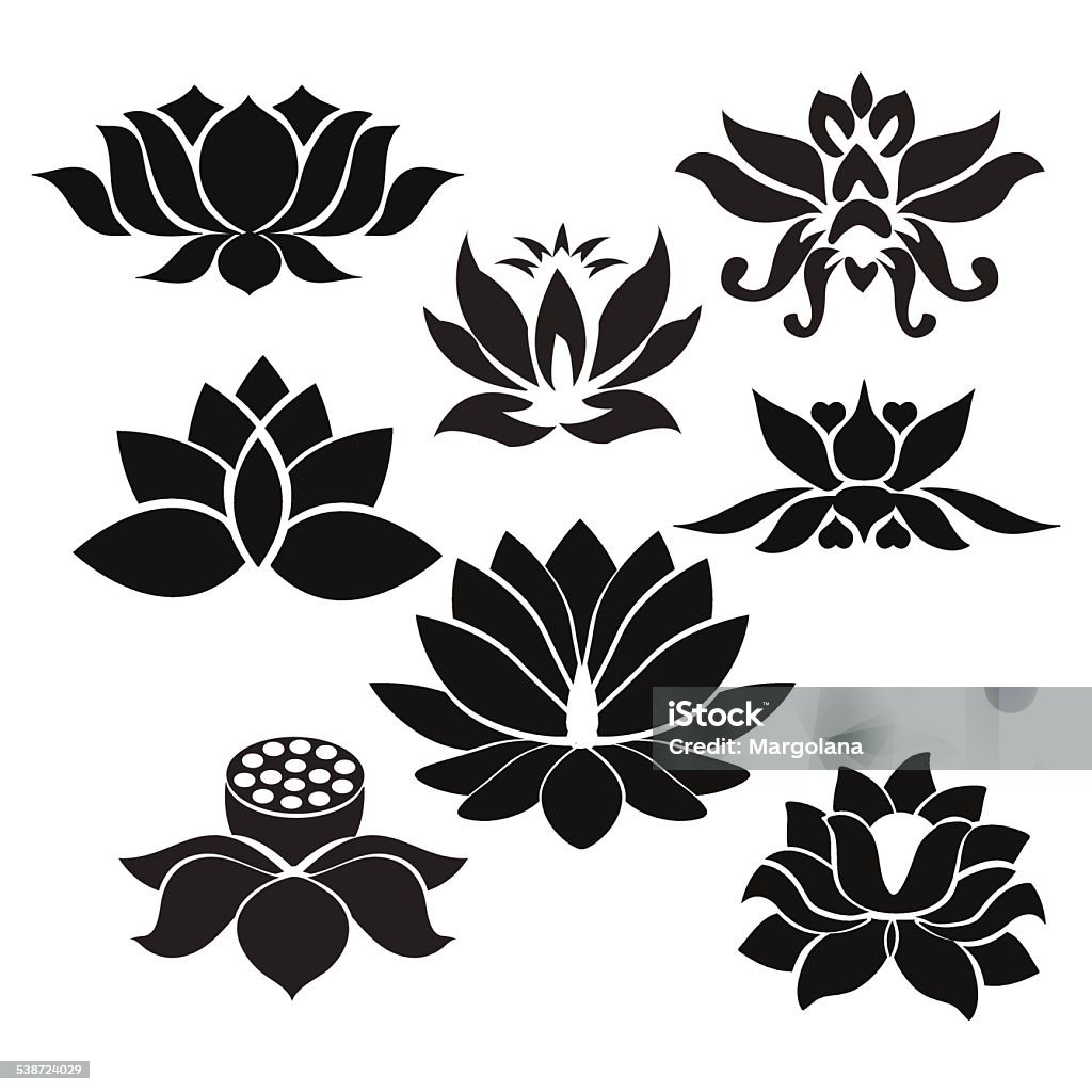 Lotus flowers  Tattoo - Illustration on white background Vector Lotus flowers silhouettes. Set of eight vector illustrations. - Illustration. on white background 2015 stock vector