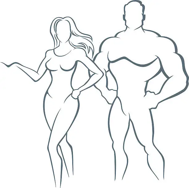 Vector illustration of Muscle man and Fitness woman - illustration