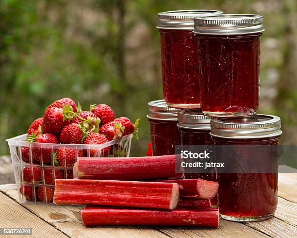 Fresh Strawberry Rhubarb Jelly Stock Photo - Download Image Now - Preserves, Rhubarb, Strawberry