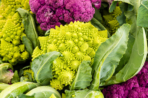 Romanesco broccoli or broccoflower at the farmers market