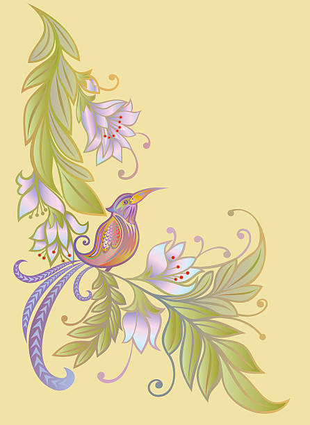 vogel auf einem branch.flowers. natürlichen hintergrund. - bird singing music pattern stock-grafiken, -clipart, -cartoons und -symbole