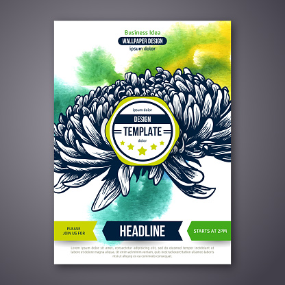 Vector Poster Template with Watercolor Paint Texture and Flower. Vector illustration. Abstract Background for Business Documents, Flyers and Placards. Typographic template for your text.