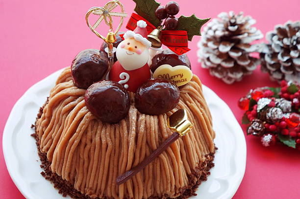 Christmas cake with Mont Blanc cream and chestnuts.