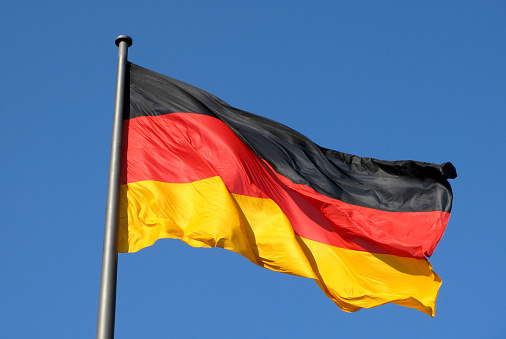 German national flag in the Government sector of  Berlin.
