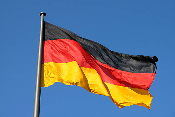 German national flag in Berlin German national flag in the Government sector of  Berlin. german flag stock pictures, royalty-free photos & images