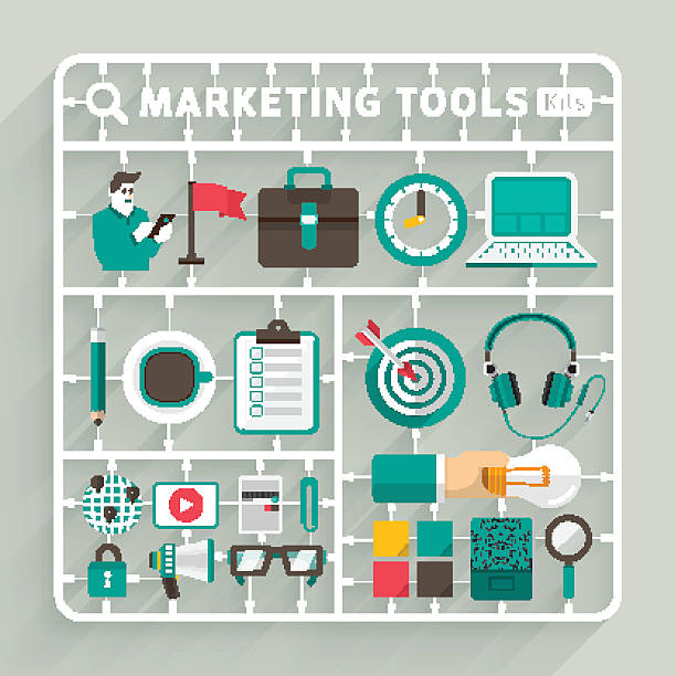 Marketing Tools Model kits Vector flat design model kits for Marketing tools. Element for use to success creative thinking assembly kit stock illustrations