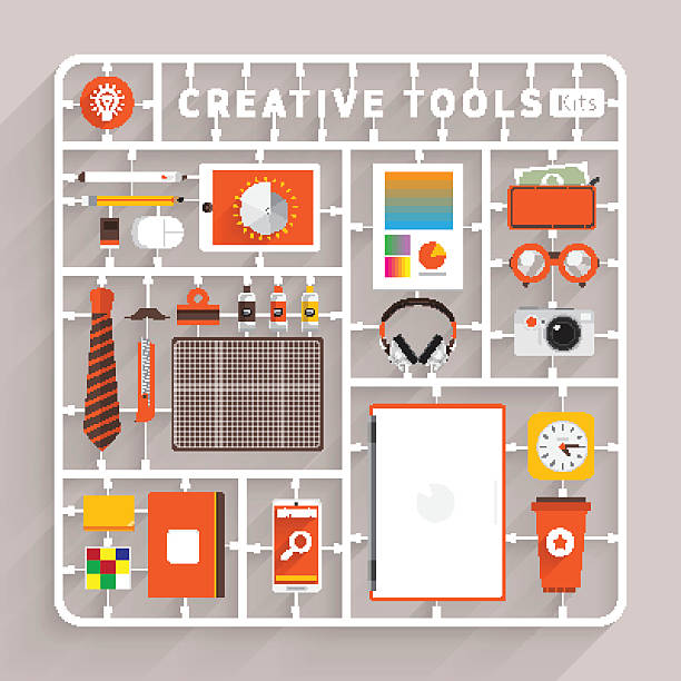 Creative Tools Kits Vector flat design model kits for creative tools. Element for use to success creative thinking assembly kit stock illustrations