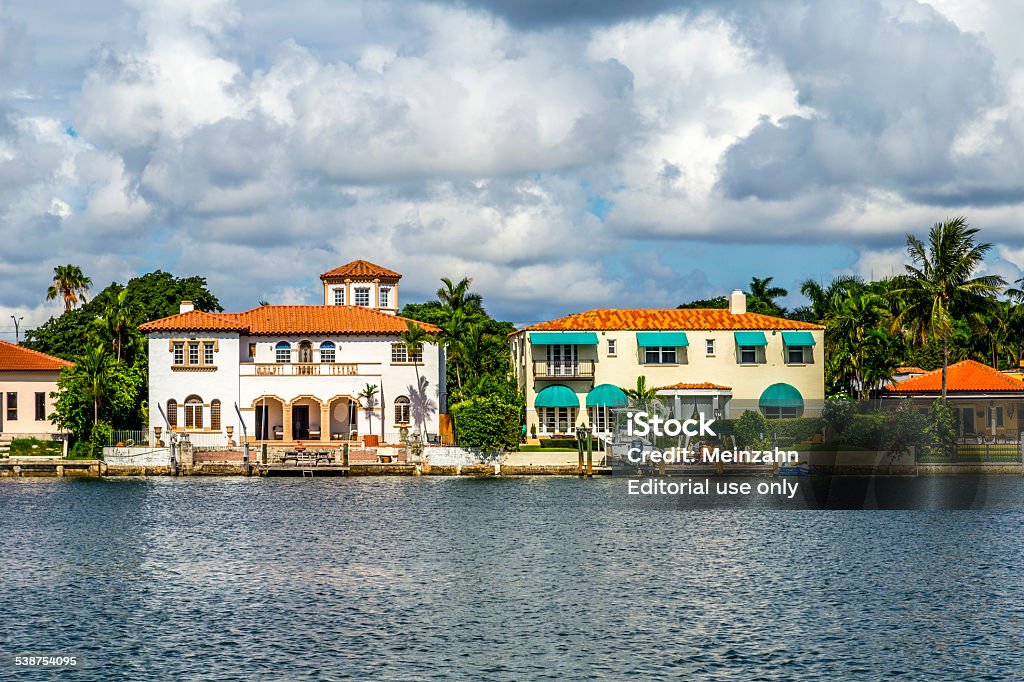 villas at the canal in Miami, USA Miami, USA - August 7, 2013: villas at the canal in Miami, USA. Pine Tree Drive is considered the premier neighborhood for luxury condos and homes in Miami Beach. 2015 Stock Photo