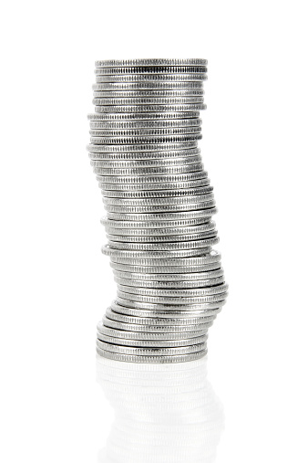 Picture of a stack of quarters on a white background.