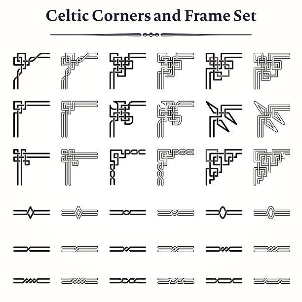 набор кельтский углы и оправе - celtic style celtic culture tied knot pattern stock illustrations