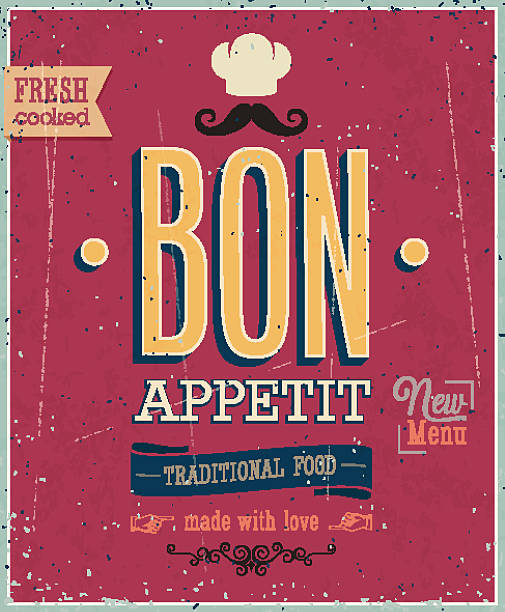 винтажный bon appetit плакат. векторная иллюстрация. - bon appetite stock illustrations