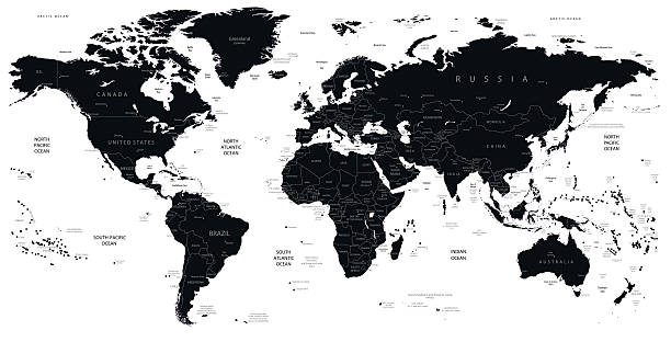 ilustraciones, imágenes clip art, dibujos animados e iconos de stock de mapa mundial negro aislado sobre blanco - intrincado