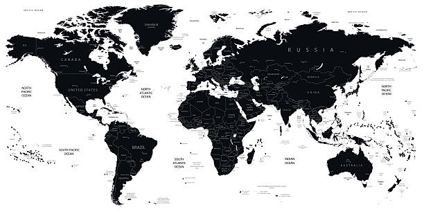 illustrazioni stock, clip art, cartoni animati e icone di tendenza di mappa del mondo solo su bianco nero - intricacy