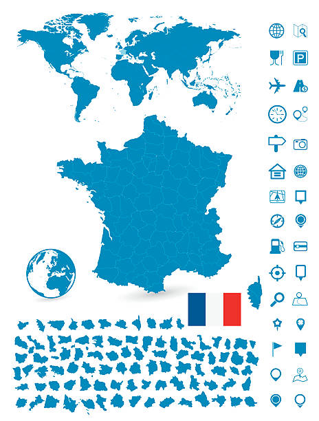 詳細マップのフランス、世界地図のナビゲーションセット - marselle点のイラスト素材／クリップアート素材／マンガ素材／アイコン素材