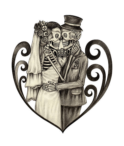 ilustrações de stock, clip art, desenhos animados e ícones de arte de casamento dia do crânio morto. - spooky cemetery single flower flower