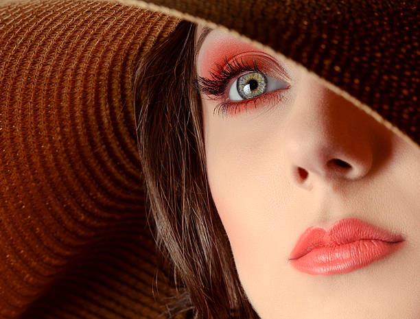 retro feelings woman looking with green eye away, wearing hat .retro concept. fine art portrait pin up girl glamour beauty stock pictures, royalty-free photos & images