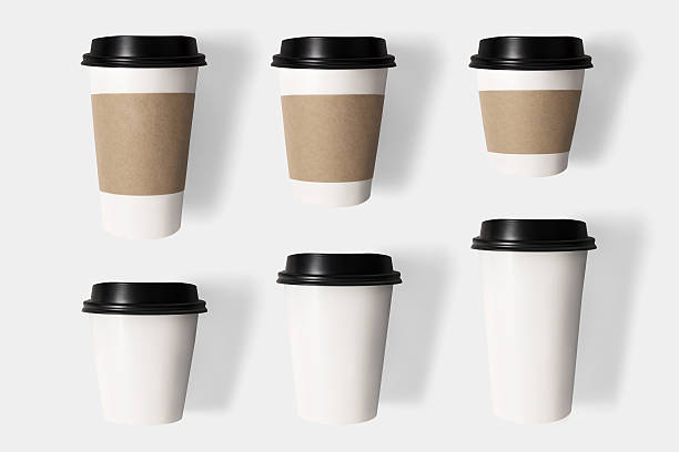 デザインコンセプトを モックアップ コーヒーカップのセットで絶縁 - coffee take out food cup paper ストックフォトと画像