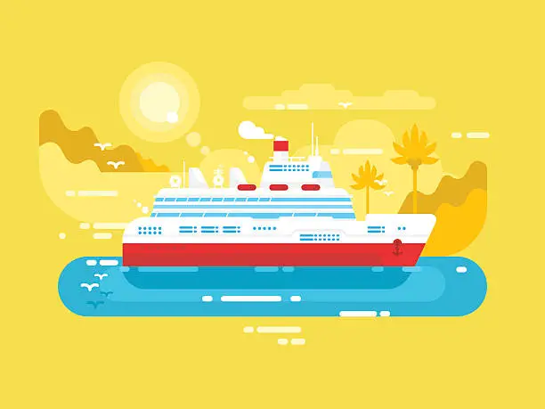 Vector illustration of Cruise ship design flat