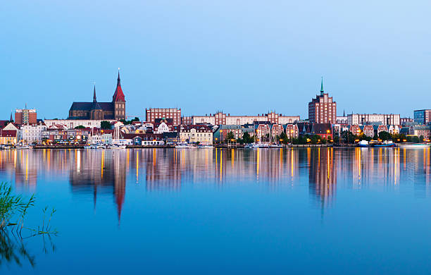 Night Panorama view to Rostock. River Warnow and City port. Night Panorama View to Rostock. River Warnow and City port. Mecklenburg-Vorpommern, Germany rostock photos stock pictures, royalty-free photos & images