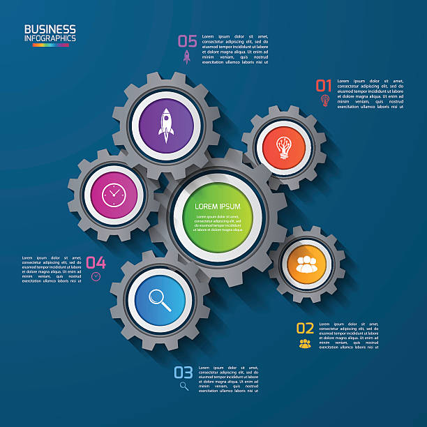 vektor infografik-vorlage mit getriebe cogwheels - kettenwechsler stock-grafiken, -clipart, -cartoons und -symbole