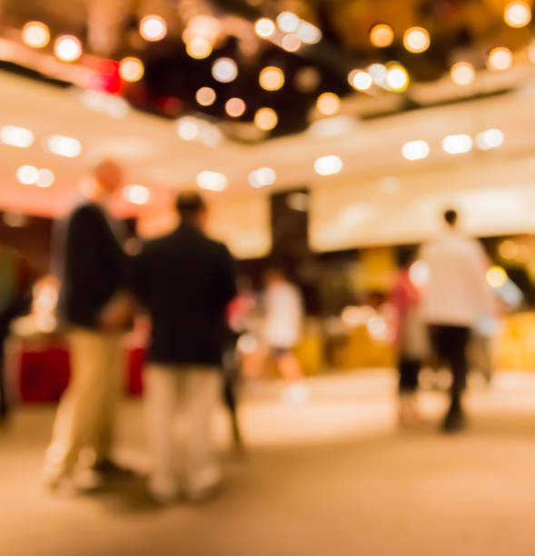 Blur  people eating  and talking in dining  room, business concept