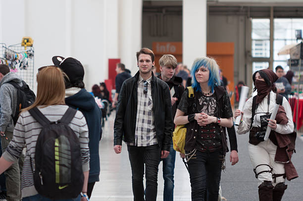 Brno, Czech Republic - May 1, 2016:  Group of visitors walking at Animefest, anime convention on May 1, 2016 Brno, Czech Republic