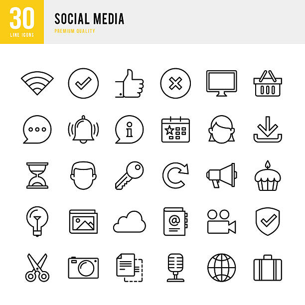 Social Media - Thin Line Icon Set Social Media set of 30 thin line vector icons. megaphone patterns stock illustrations