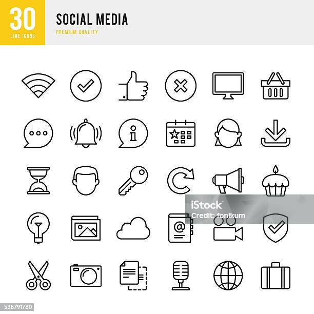 Social Media Thin Line Icon Set Stock Illustration - Download Image Now - Icon Symbol, Information Symbol, Key