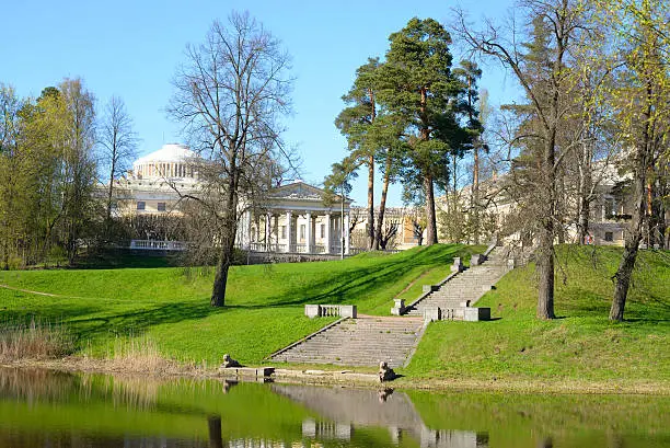 Palace in Pavlovsk at sunny spring day, near St.Petersburg, Russia.