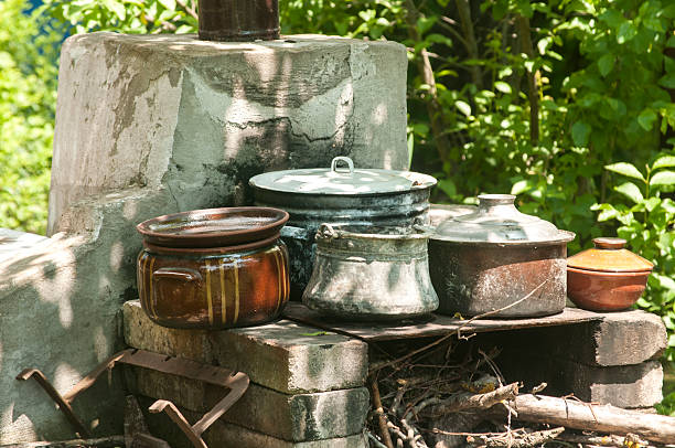 istock Outdoor fireplace with pots 538792180