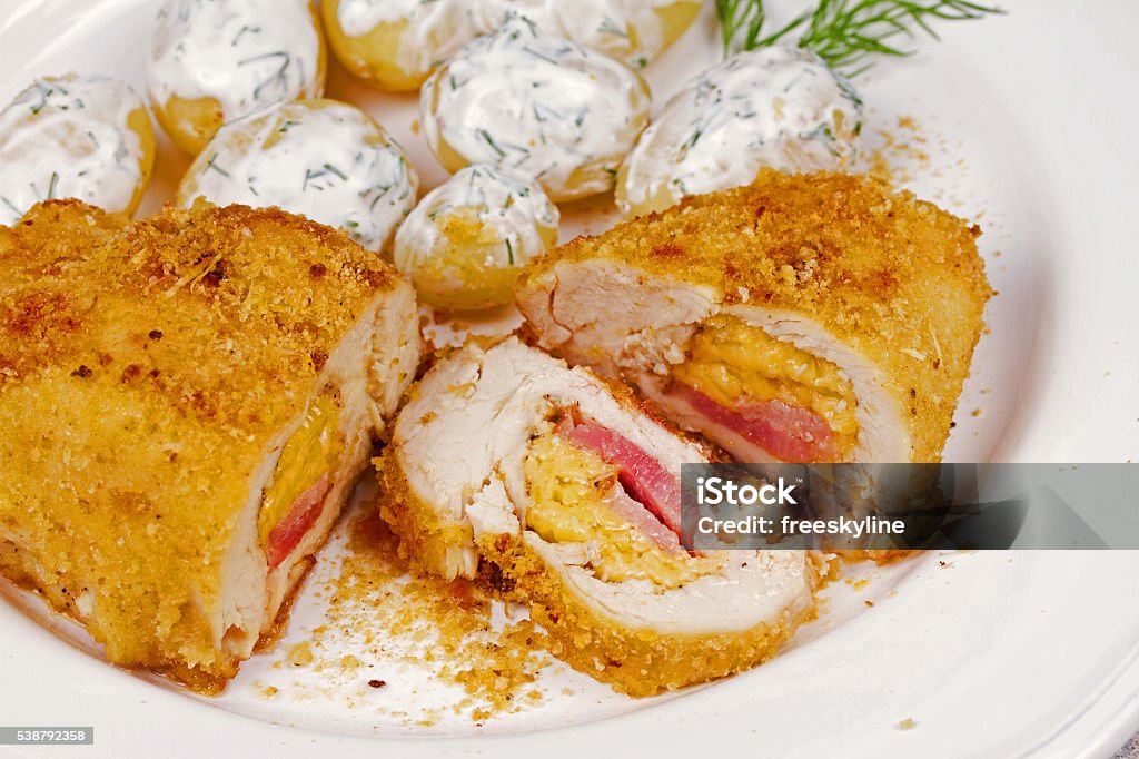 Chicken Breasts Stuffed with Cheese and Ham Backgrounds Stock Photo