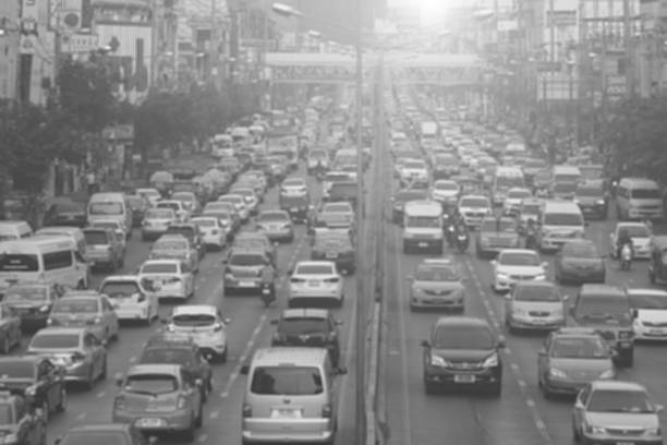 istock blurred traffic jam in bangkok , black & white 538792766