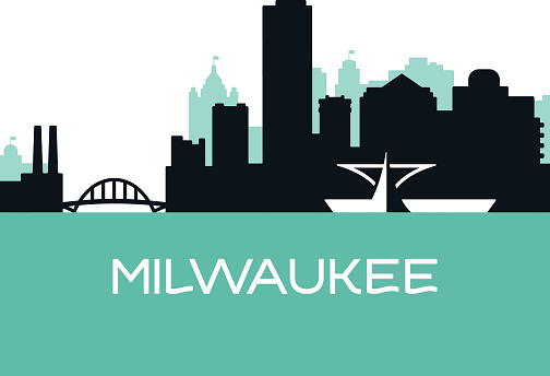 Milwaukee, Wisconsin skyline concept illustration including the Milwaukee Art Museum, US Bank Building and the Hoan Bridge. EPS 10 file. Transparency effects used on highlight elements.