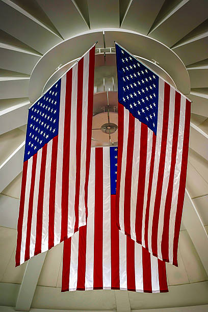 istock Three American Flags draped from the Ohio turnpike Plaza 538793246