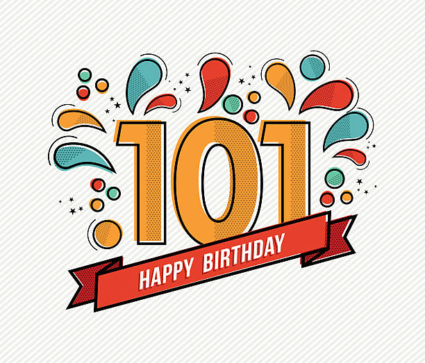Color happy birthday number 101 flat line design Happy birthday number 101, greeting card for hundred one year in modern flat line art with colorful geometric shapes. Anniversary party invitation, congratulations or celebration design. EPS10 vector. over 100 stock illustrations