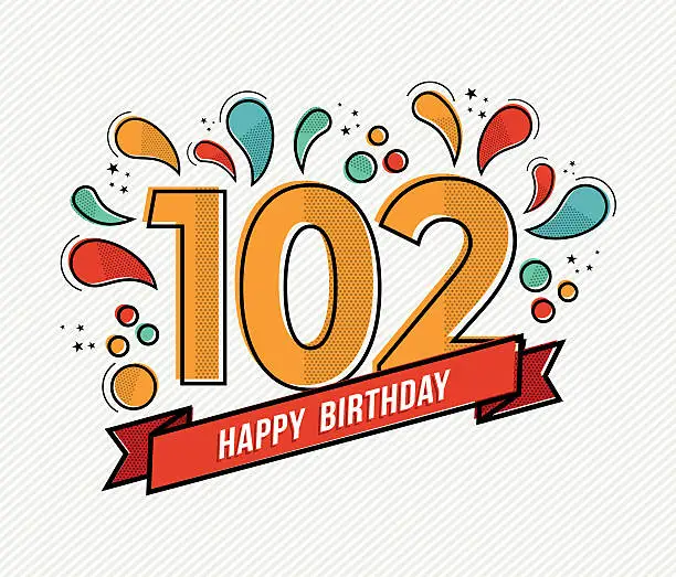 Vector illustration of Color happy birthday number 102 flat line design