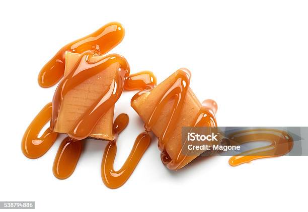 Caramel Candies On White Background Stock Photo - Download Image Now - Caramel, Toffee, Candy