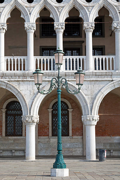 Close-up view of the facade of the Doge's Palace at St. Mark's Square in Venice
