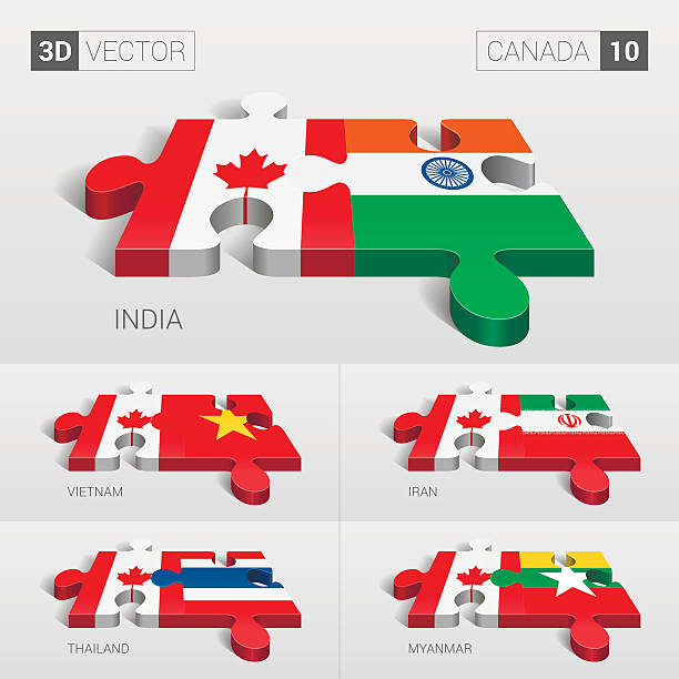 ilustraciones, imágenes clip art, dibujos animados e iconos de stock de bandera de canadá. 3 d vector de puzzle. de 10. - asia jigsaw puzzle map cartography