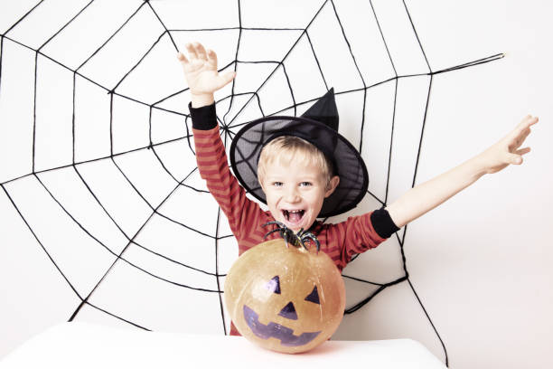istock cute little boy on Halloween party 538798786