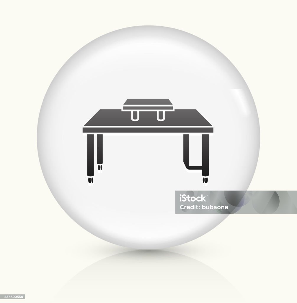 Computer Desk icon on white round vector button Computer Desk Icon on simple white round button. This 100% royalty free vector button is circular in shape and the icon is the primary subject of the composition. There is a slight reflection visible at the bottom. Beige stock vector