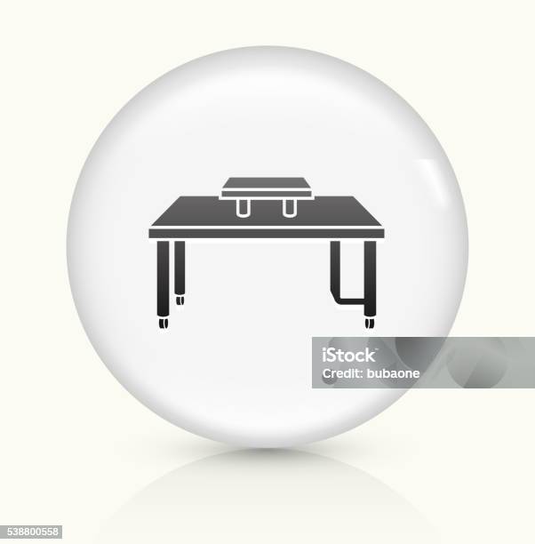 Computer Desk Icon On White Round Vector Button Stock Illustration - Download Image Now - Beige, Circle, Composition