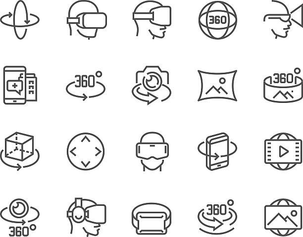 linie 360 grad-icons - virtuelle realität stock-grafiken, -clipart, -cartoons und -symbole