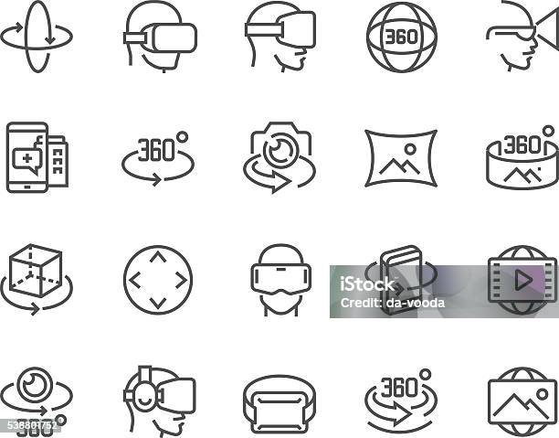 Linie 360 Gradicons Stock Vektor Art und mehr Bilder von Icon - Icon, Virtual-Reality-Simulator, Virtuelle Realität