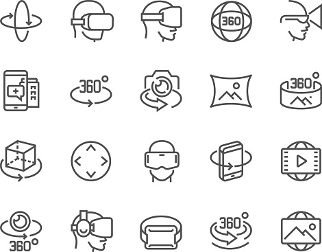 Simple Set of 360 Degree Image and Video Related Vector Line Icons.