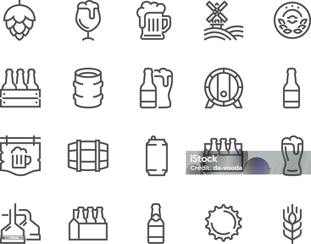 Line Beer Icons Simple Set of Beer Related Vector Line Icons. Contains such Icons as Barrel, Six-pack, Keg, Signboard, Mug, and more. Editable Stroke. 48x48 Pixel Perfect. Icon Symbol stock vector